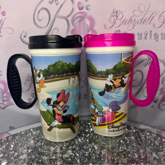 Disney parks cups 2 tumblrs mugs drinkware resort bar drinks pink black Mickey - Picture 2 of 5